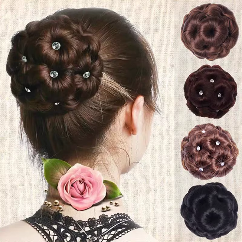 Chignon synthétique avec strass colorés et brillants pour femme