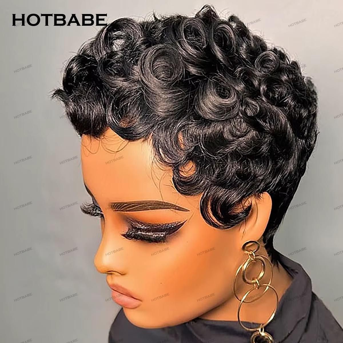 Perruque courte noire droite coupe pixie