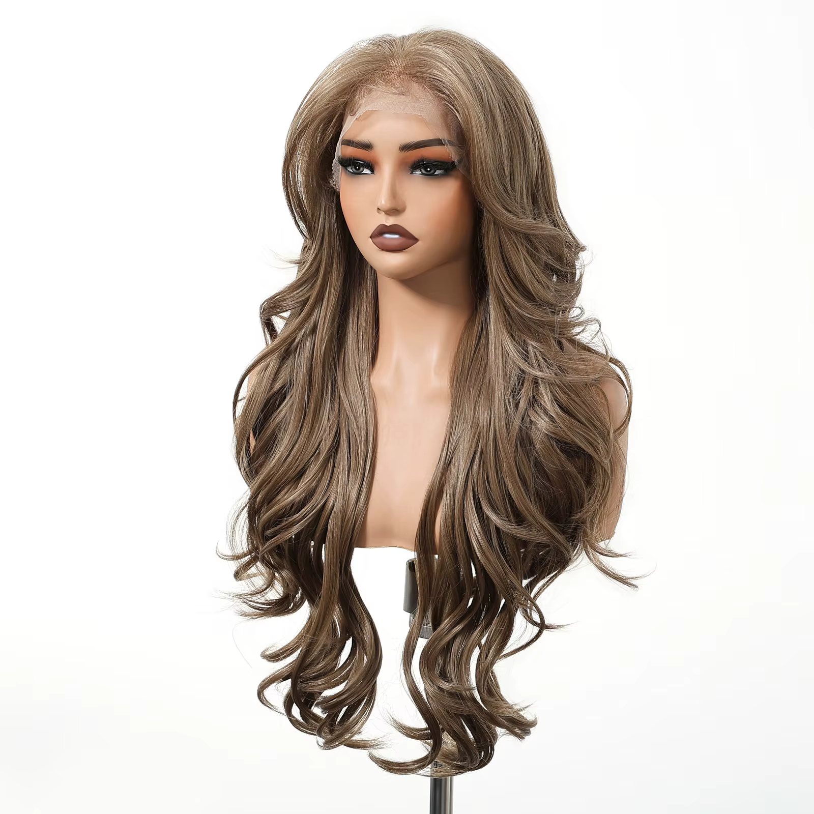 EASIHAIR perruques synthétiques brunes bouclées longues ondulées pour femmes 13*4