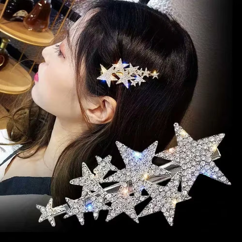 Pinces à cheveux en strass pentagramme pour femmes