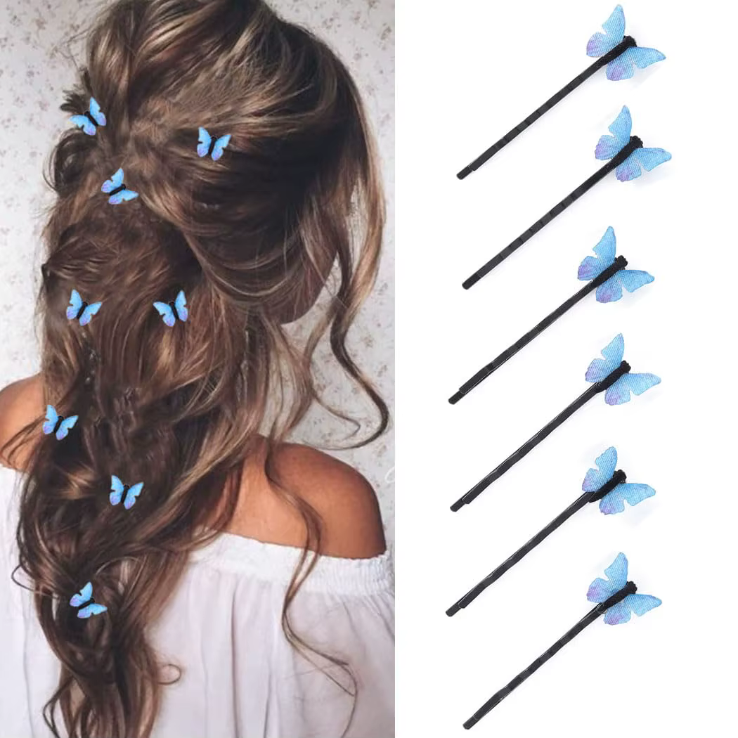 Pinces à cheveux papillon bleues