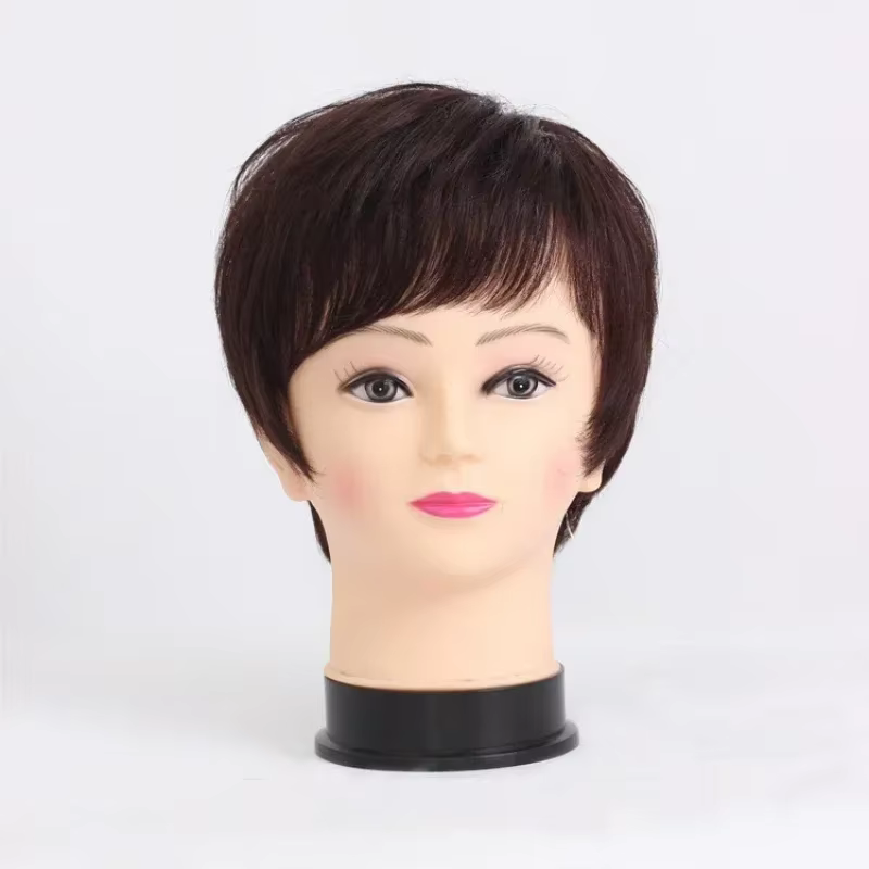 Perruque courte et droite en cheveux humains pour femmes asiatiques d'âge moyen et âgées