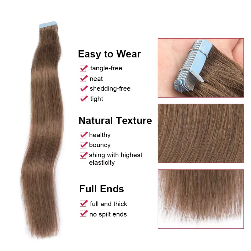 Nouvelles extensions de cheveux lisses à bandes adhésives