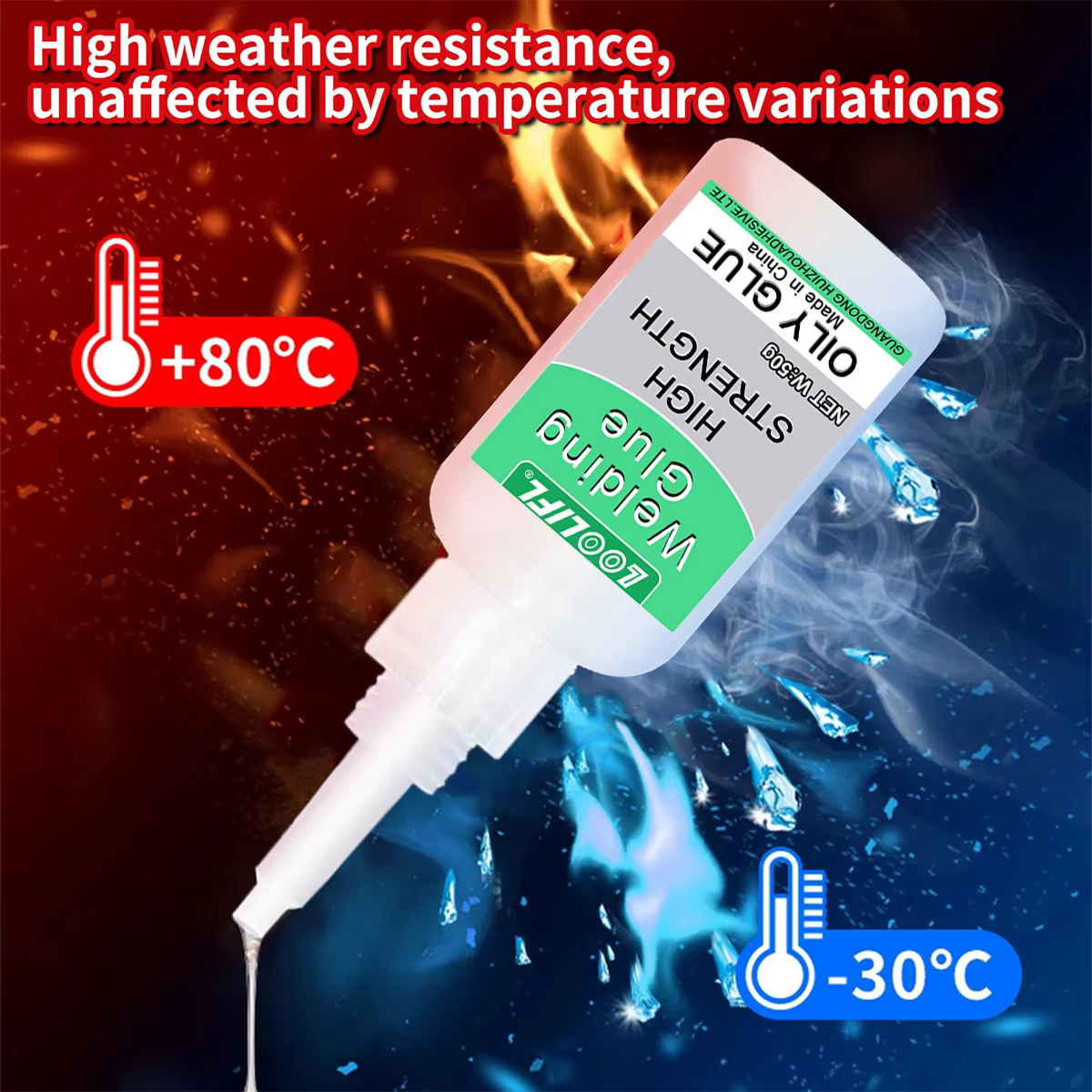 Colle de soudure à base d'huile haute résistance50G - Colle de soudure universelle à base d'huile adaptée à la résine, à la céramique, au métal, au verre, au plastique et au bois, équipée d'un disposi