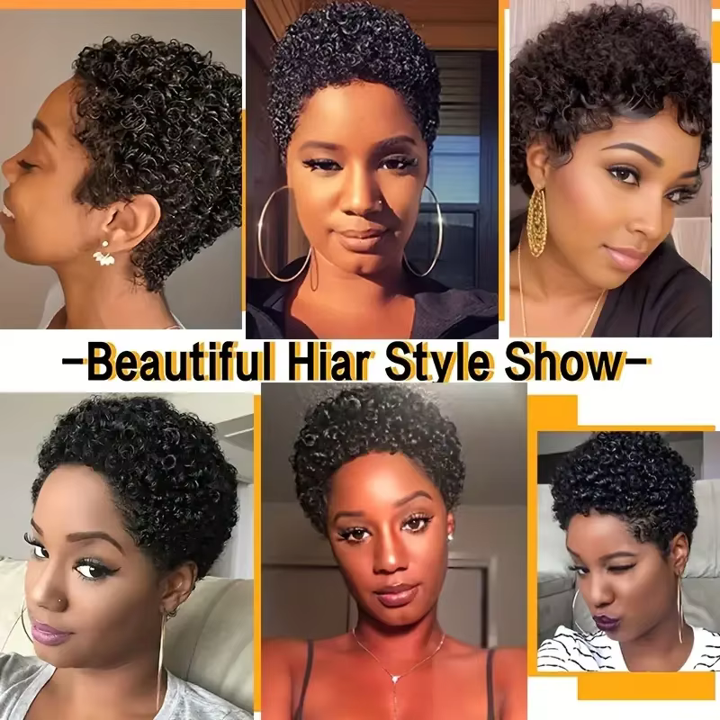 Perruques de cheveux humains bouclés courts pour les femmes pleine Machine faite