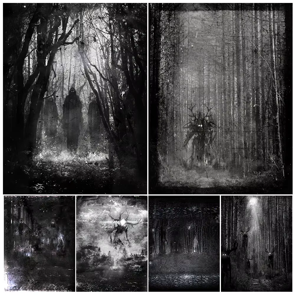 Peinture sur toile d'art mural vintage, une ombre dans la forêt, des Wraiths, fantôme d'horreur, affiche d'art vidéo, impression, décoration de la maison, sans cadre