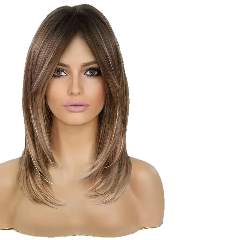 Perruque longue et lisse marron pour femme