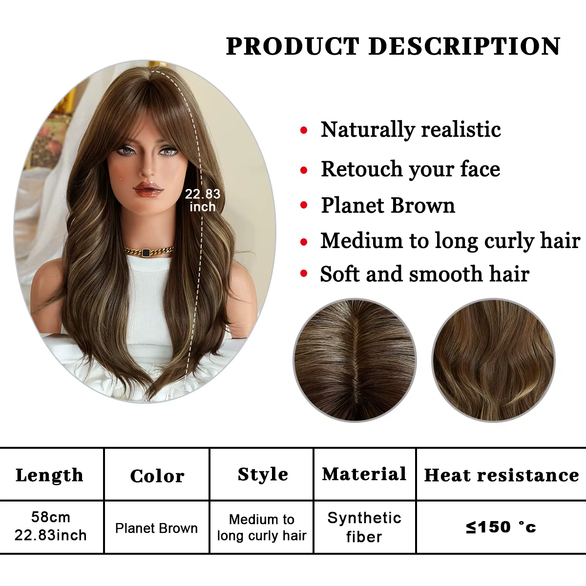 NAMM nouvelle perruque ondulée brune avec frange met en évidence les cheveux blonds