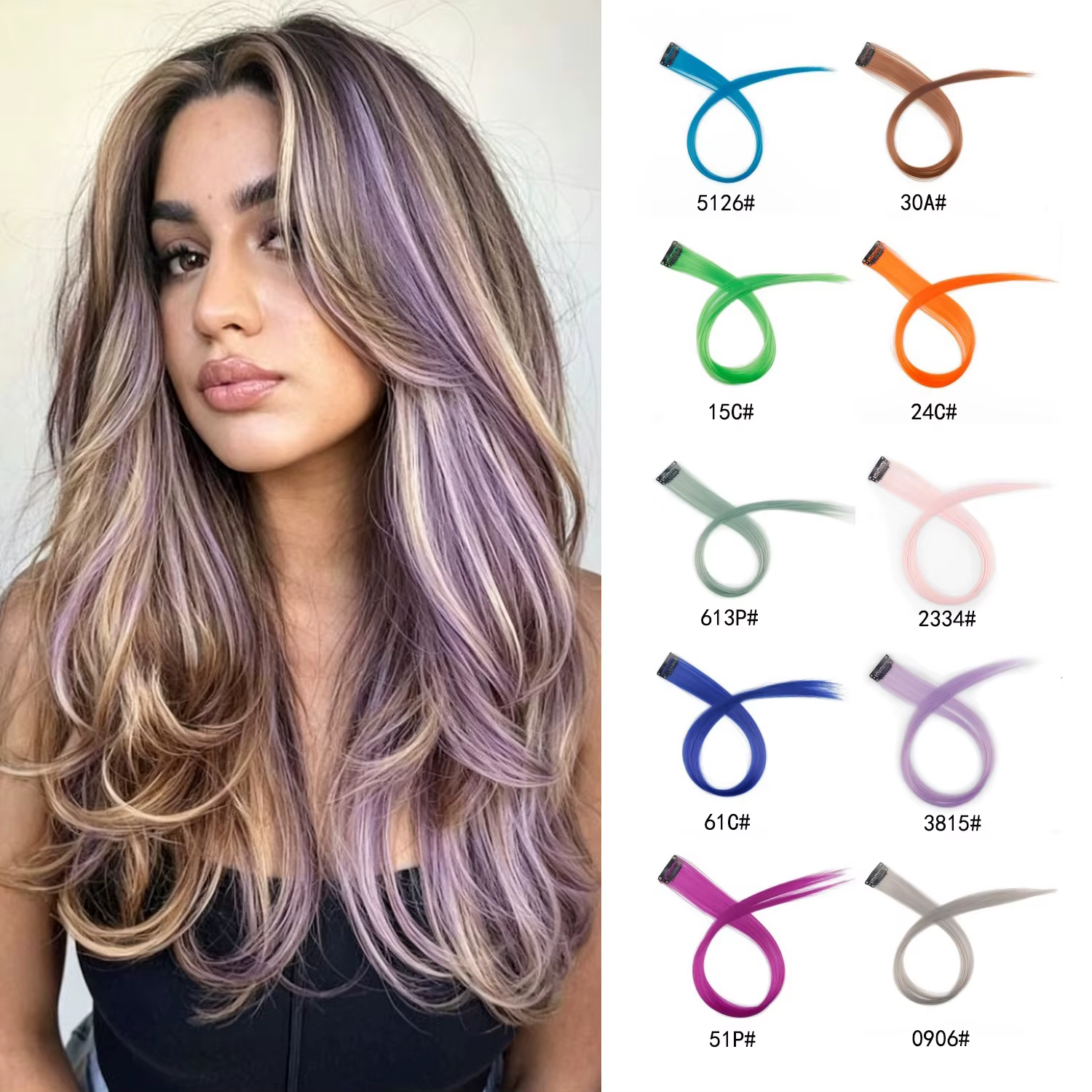 Extensions de cheveux synthétiques colorées à clipser