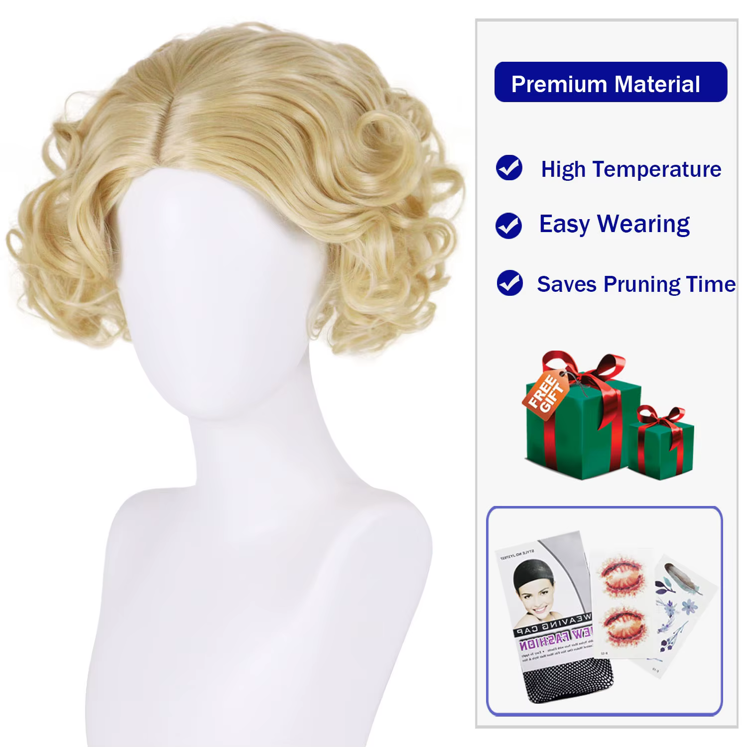 Perruque synthétique courte blonde classique pour femme