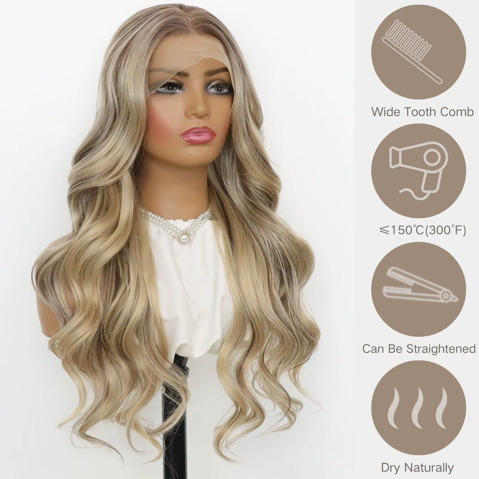 Perruque Lace Front Wig synthétique à reflets blonds