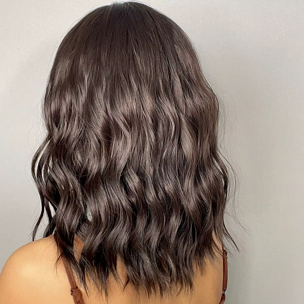 Perruque Bob Synthétique Naturelle Courte Ondulée avec Frange pour Femme