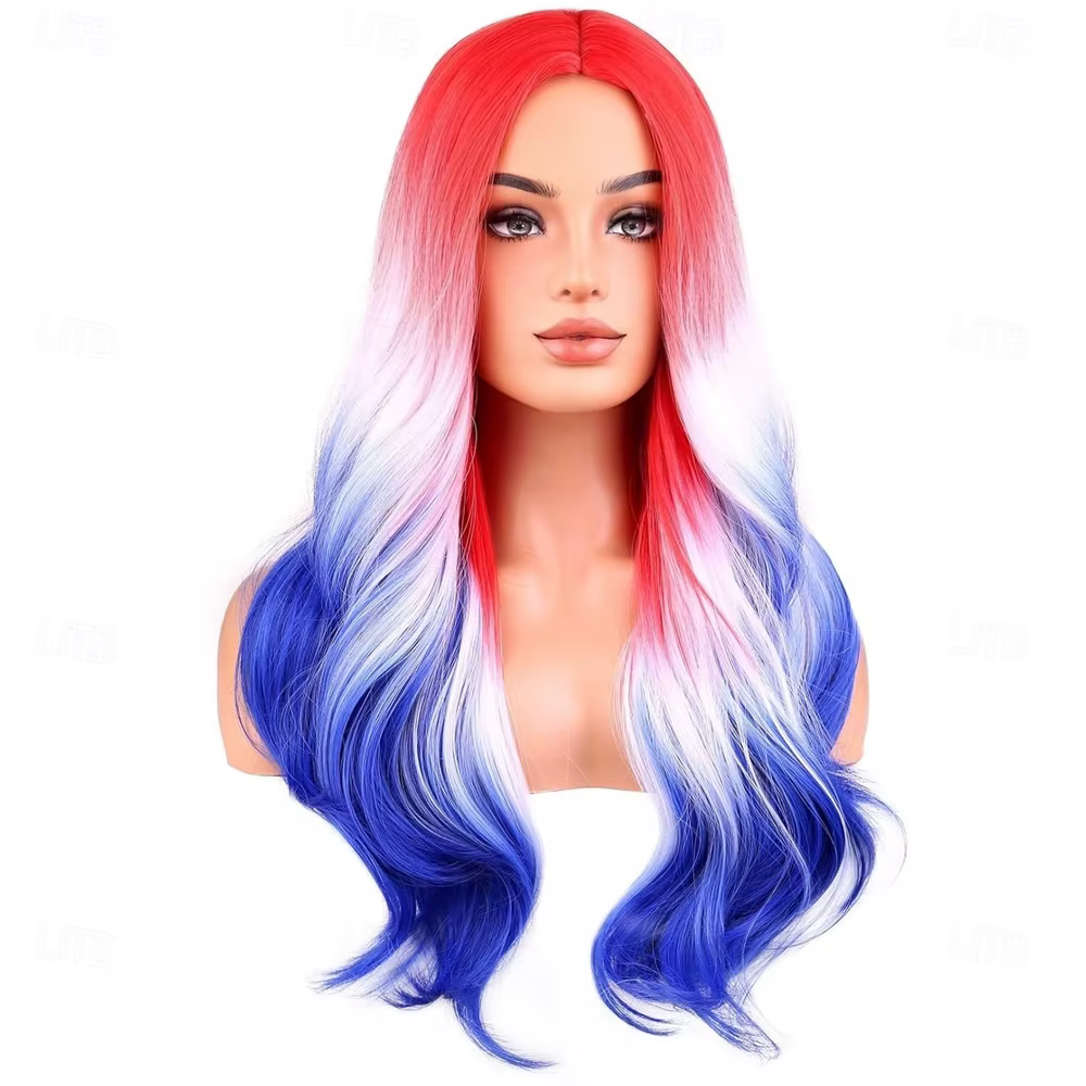 HAIRJOY cheveux synthétiques perruques colorées longue perruque ondulée bouclée pour filles enfants arc-en-ciel