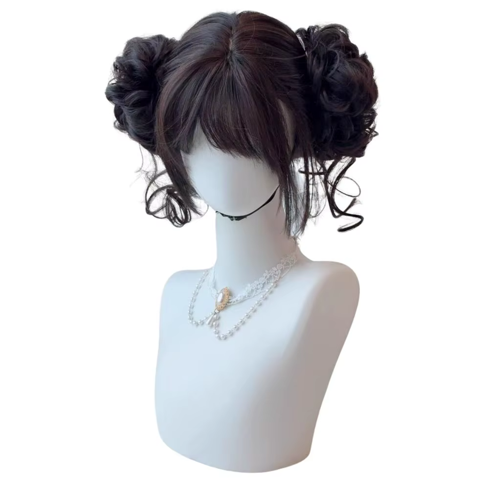 Perruque de Cosplay Double chignons mignons pour femmes et filles