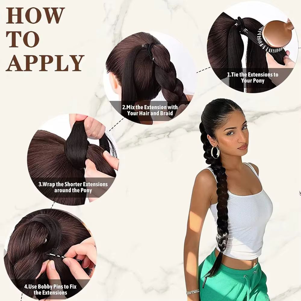 30 pouces synthétique longue tressée queue de cheval cheveux bricolage droite enrouler autour