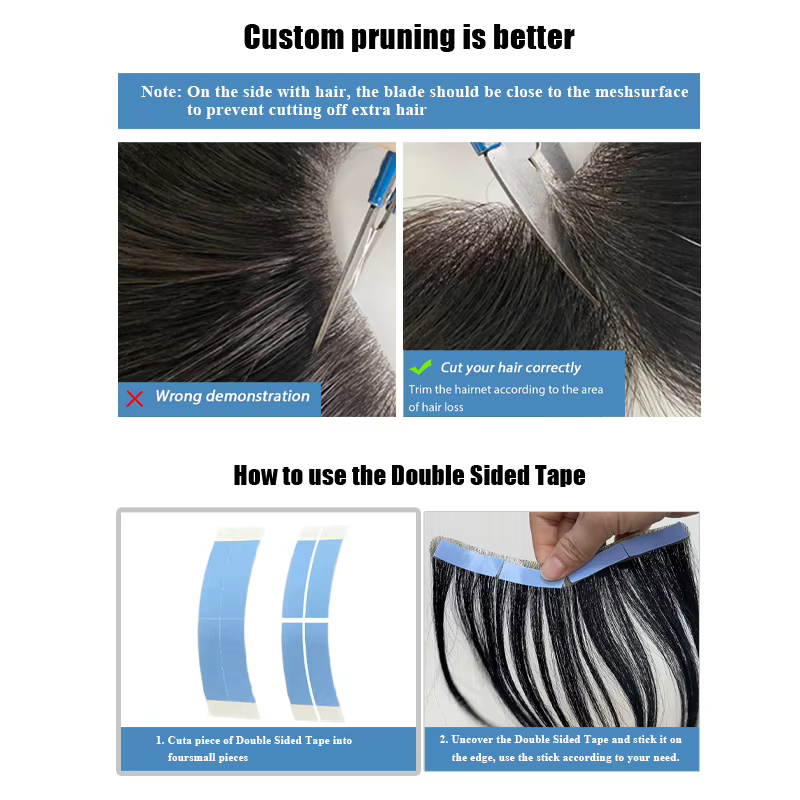 15cm 100% cheveux humains toupet droit Style V ligne