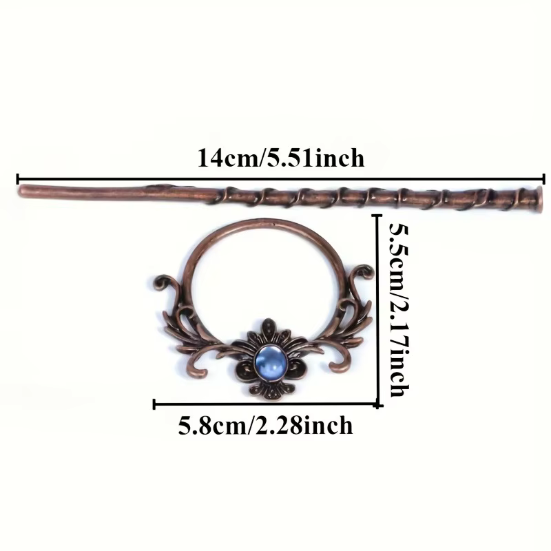 1 pièce de bâton de cheveux de style vintage : cuivre – Tonifié avec une gemme bleue et un motif floral orné
