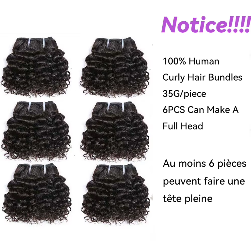 Code Calla rebondissant cheveux bouclés paquets Double tirage indien 6 pouces coupe courte Remy Extensions