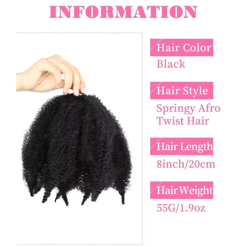 Extensions de cheveux synthétiques bouclés de 8 pouces