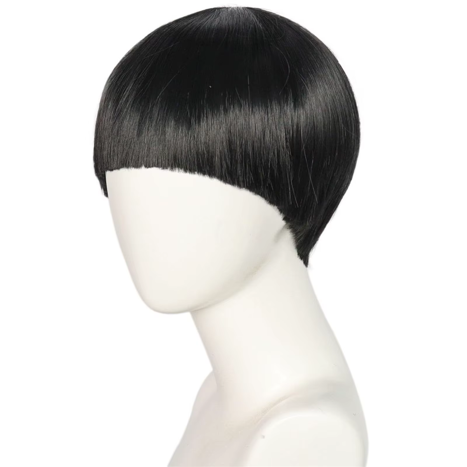 Perruques courtes noires avec frange pour hommes et femmes