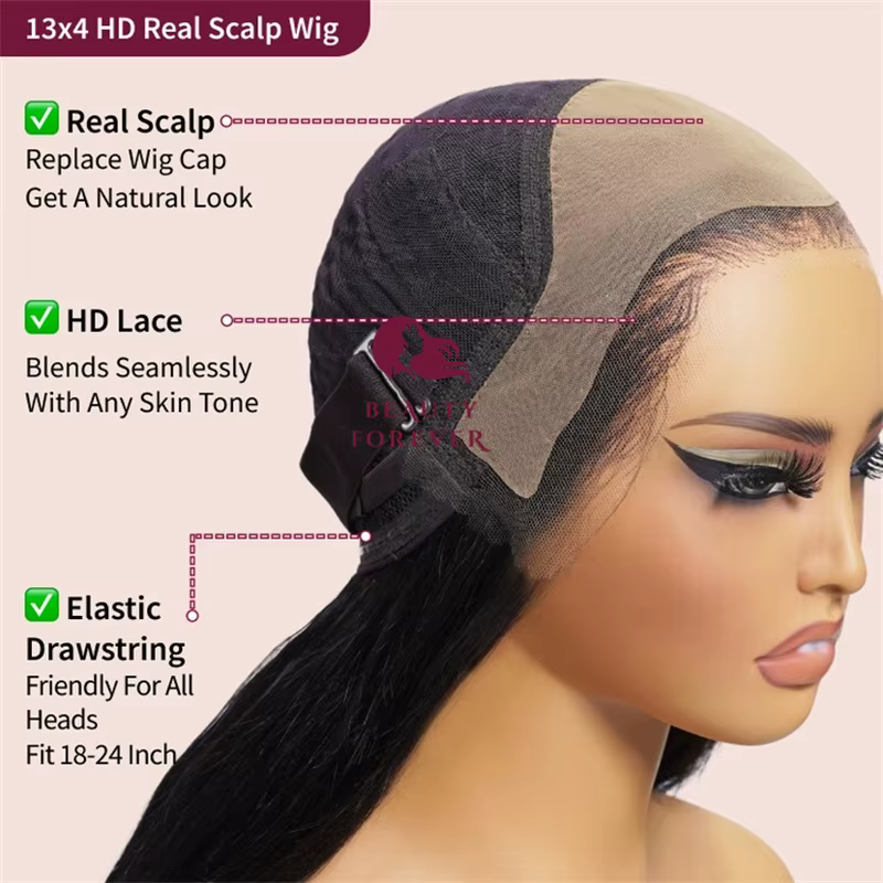Beauty Forever HD véritable cuir chevelu sans colle perruque de cheveux humains 13x4 Bye Bye noeuds HD dentelle frontale