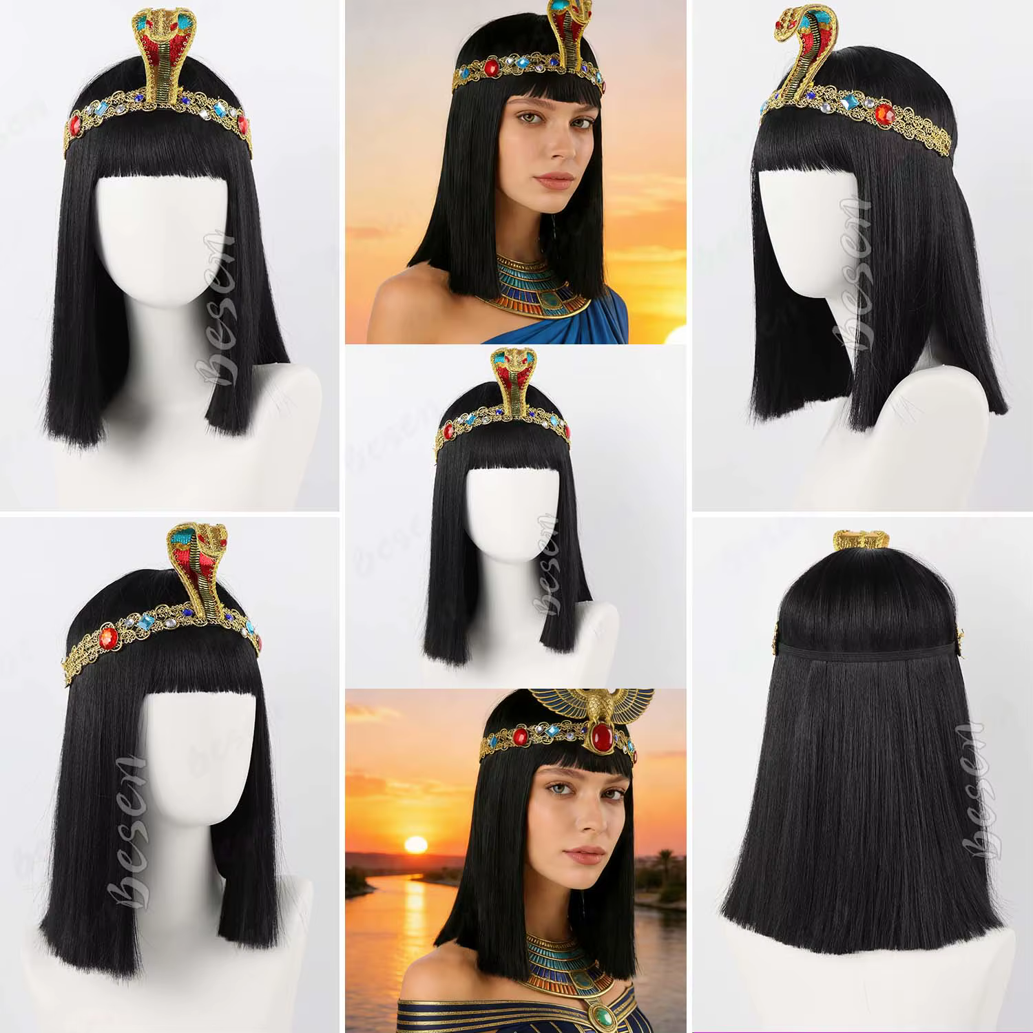 Perruque courte et droite synthétique pour femme