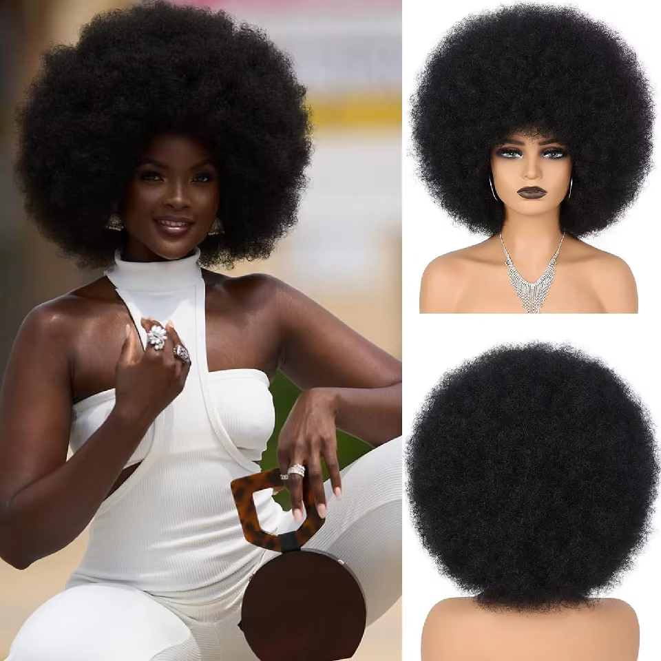 250% densité sans colle Afro bouclés perruques cheveux humains court crépus