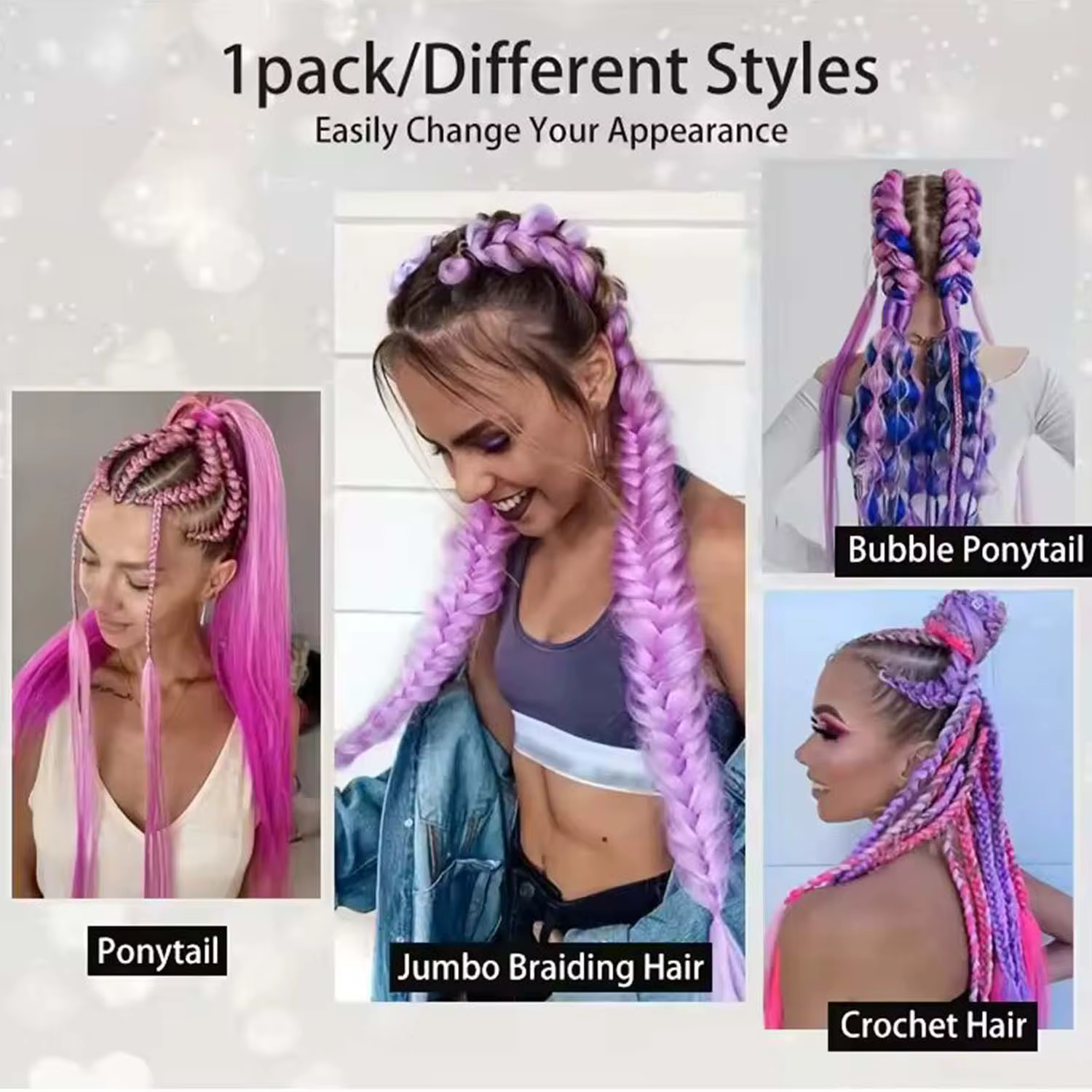 Extensions de cheveux synthétiques violettes, cheveux de tressage colorés, longue queue de cheval tressée droite, postiche pour femmes, accessoires pour cheveux