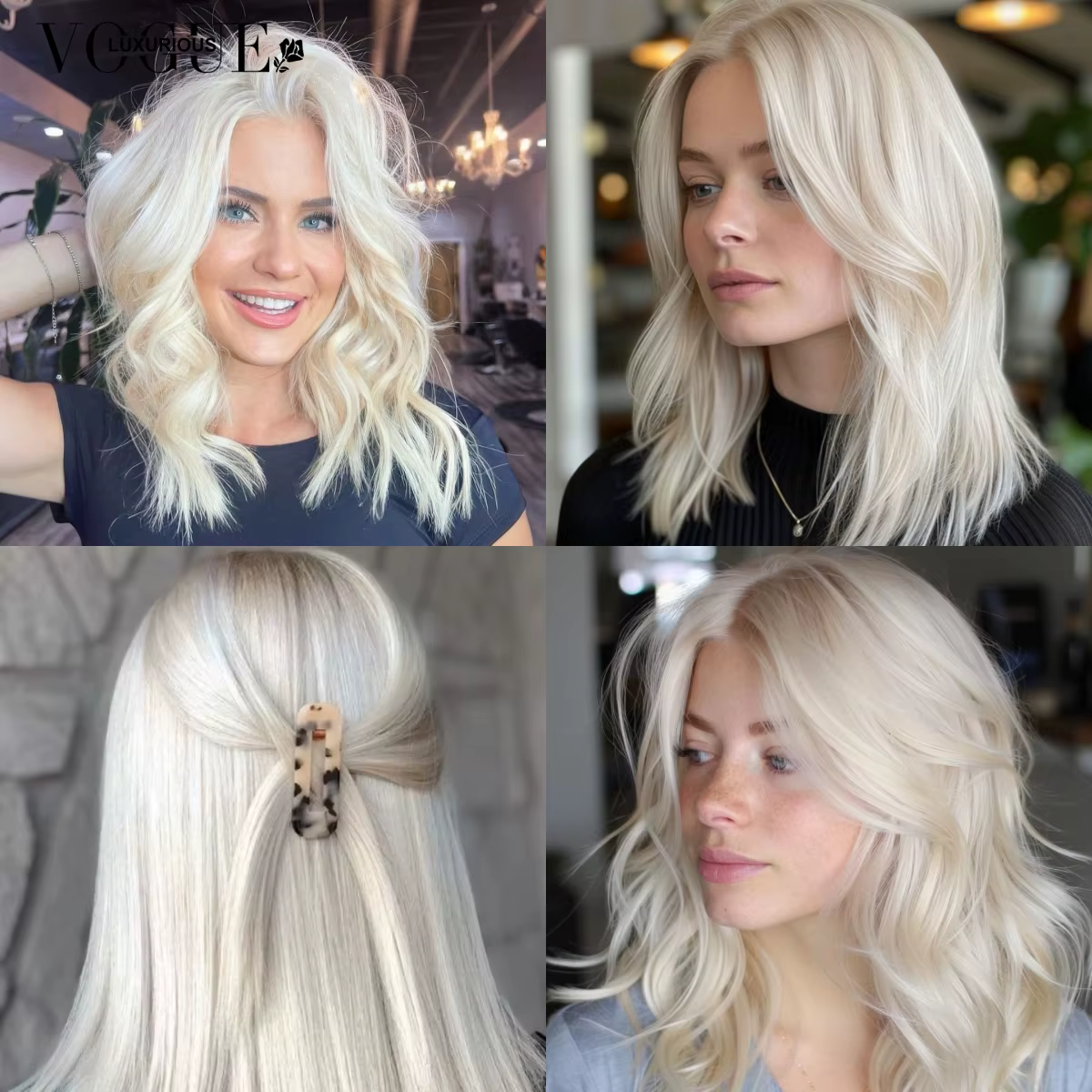 LUX VOGUE crème platine coupe émoussée Bob 100% perruque de cheveux humains perle finition brillante 13x4 mise à niveau