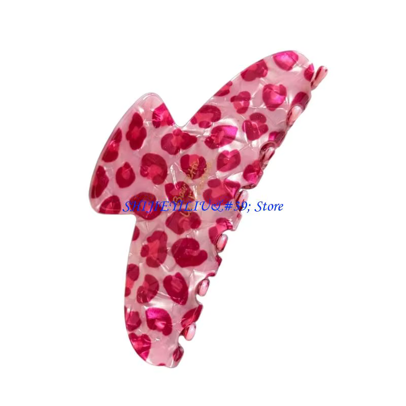 E21F – pince à cheveux en acrylique imprimé léopard rose