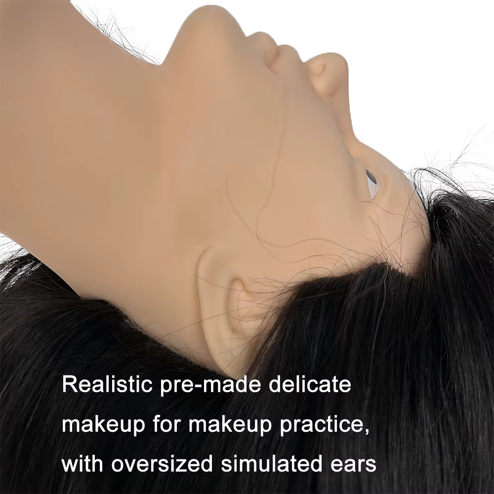 Tête de mannequin en cheveux humains 100% naturels de 8 pouces avec boucles réalistes