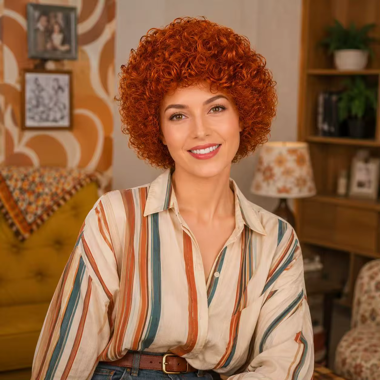 Perruque synthétique rouge orangé pour femme