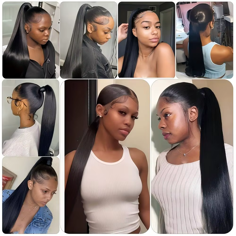 10-24 pouces cordon droit queue de cheval Extensions de cheveux humains 12A brésilien Remy 100%