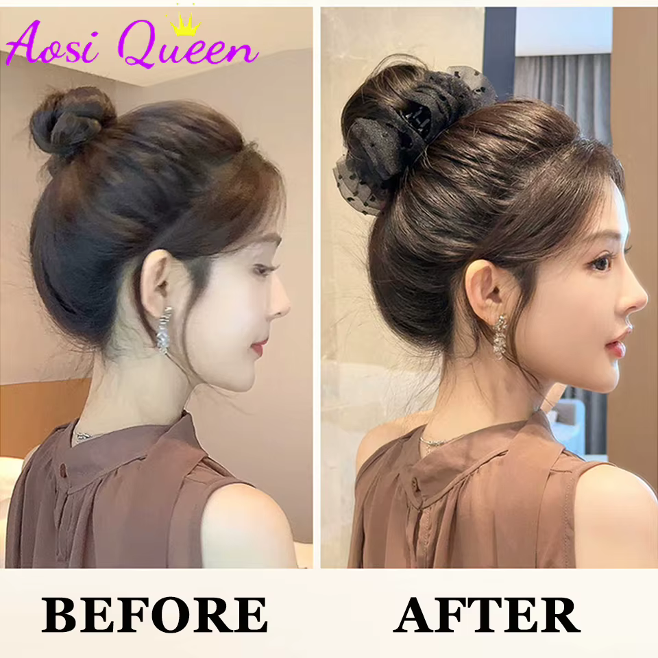 Extensions de chignon synthétiques avec pince à griffes et décoration en tulle