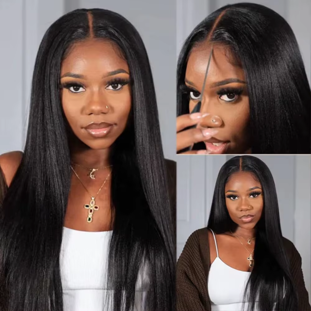 Perruque sans colle Klaiyi Hair 7x5 Bye Bye Knots, cheveux humains Yaki lisses, pré-épilée, nœuds pré-décolorés