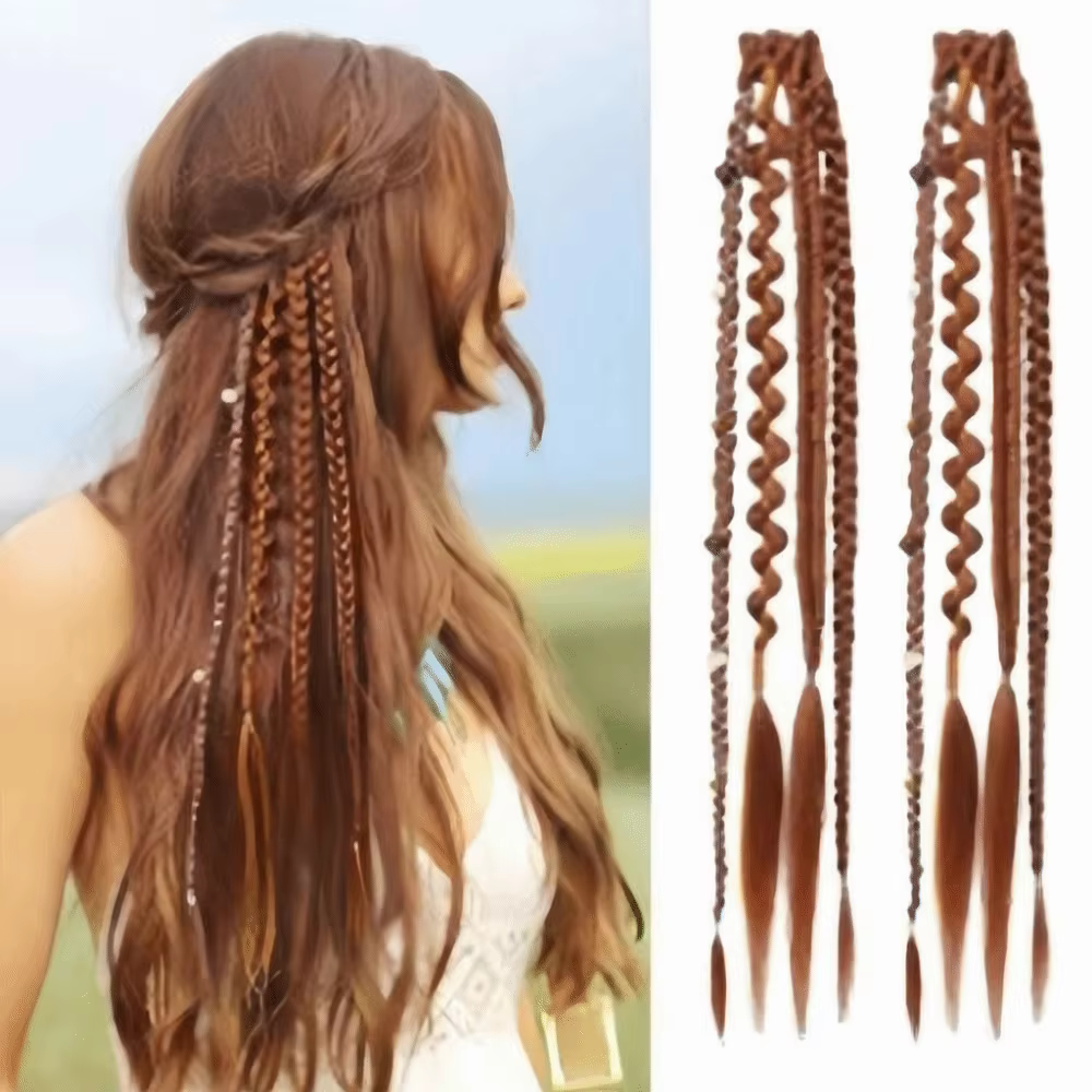 Extensions de cheveux synthétiques tressées à clipser Bohemia