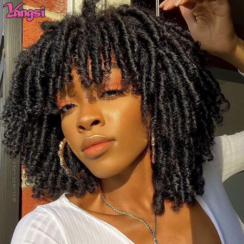 Full Star 14 "perruque bouclée Dreadlock pour femme noire Ombre bordeaux couleur marron court bouclé Soul Locs tresses perruques fête usage quotidien