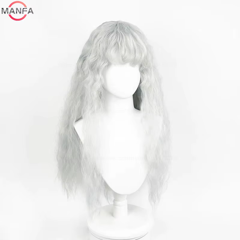 Griffith Cosplay perruque gris clair bouclés ondulés longs résistant à la chaleur perruques de cheveux synthétiques +