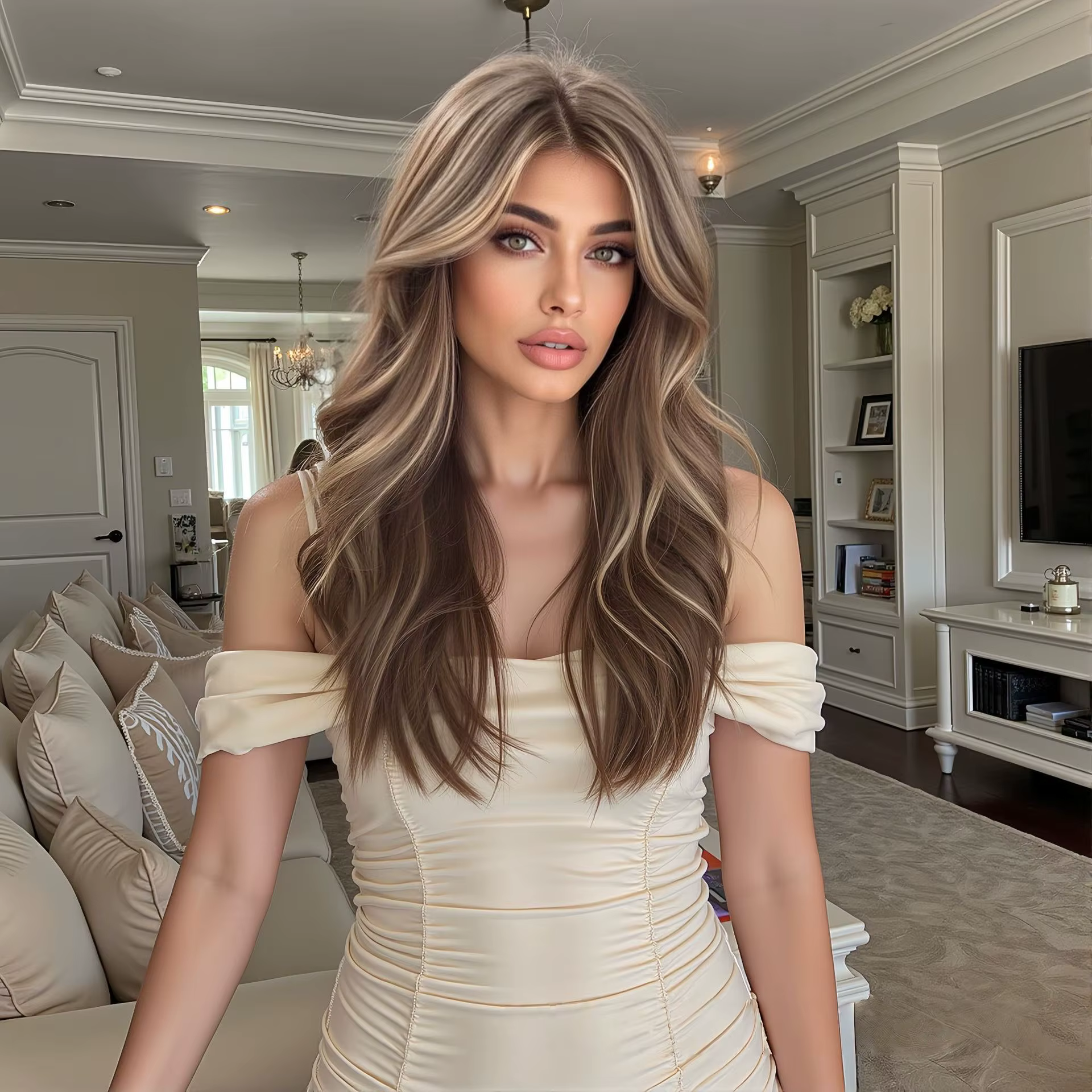 Perruque de cheveux humains mi-longs pour femmes