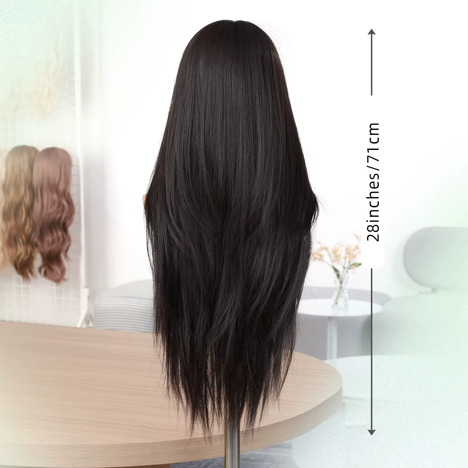 LOUIS FERRE perruque en fibres synthétiques pour femmes longue ligne droite soyeuse quotidien élégant perruques noir brun faux cheveux avec frange haute résistance