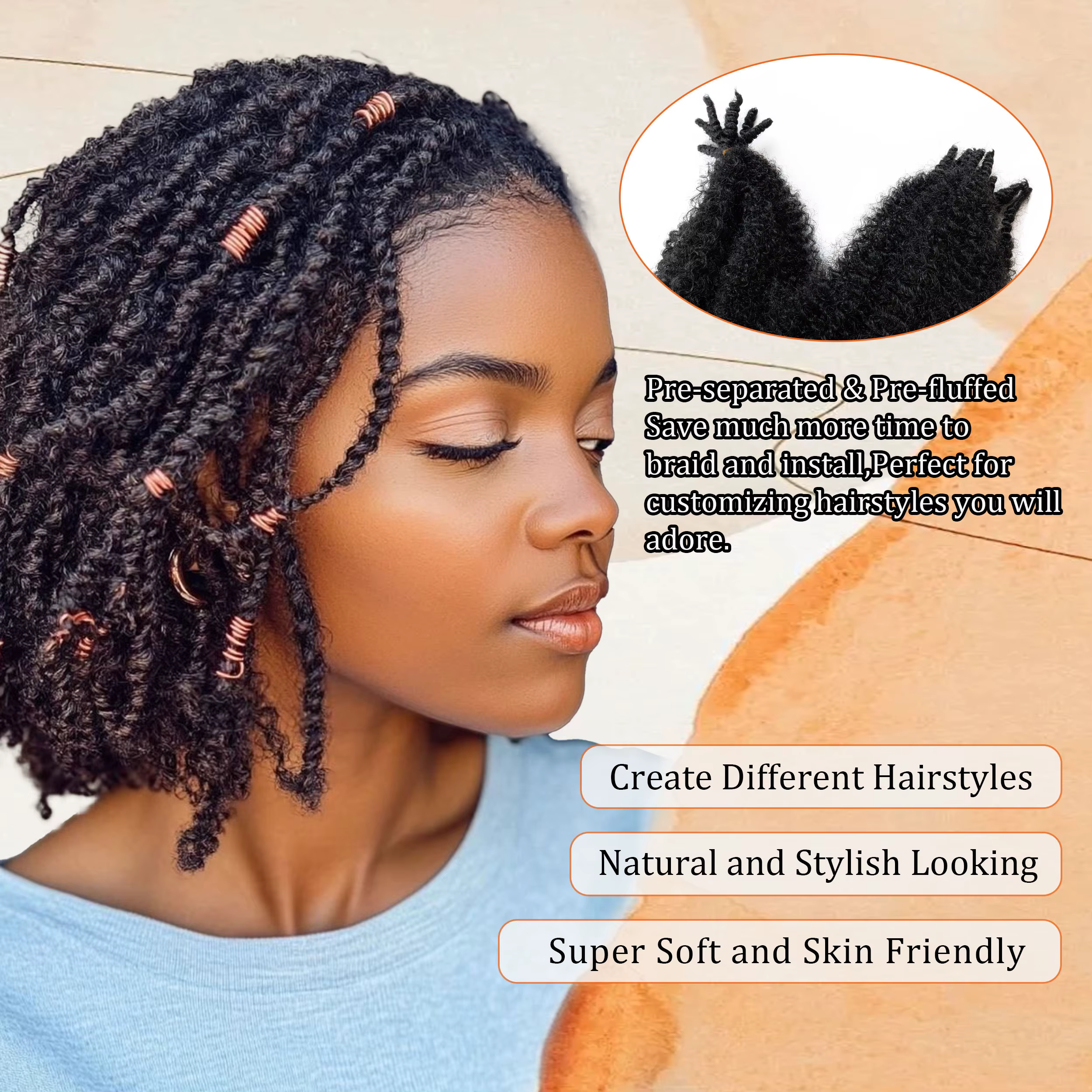 Extensions capillaires synthétiques Afro torsadées de printemps