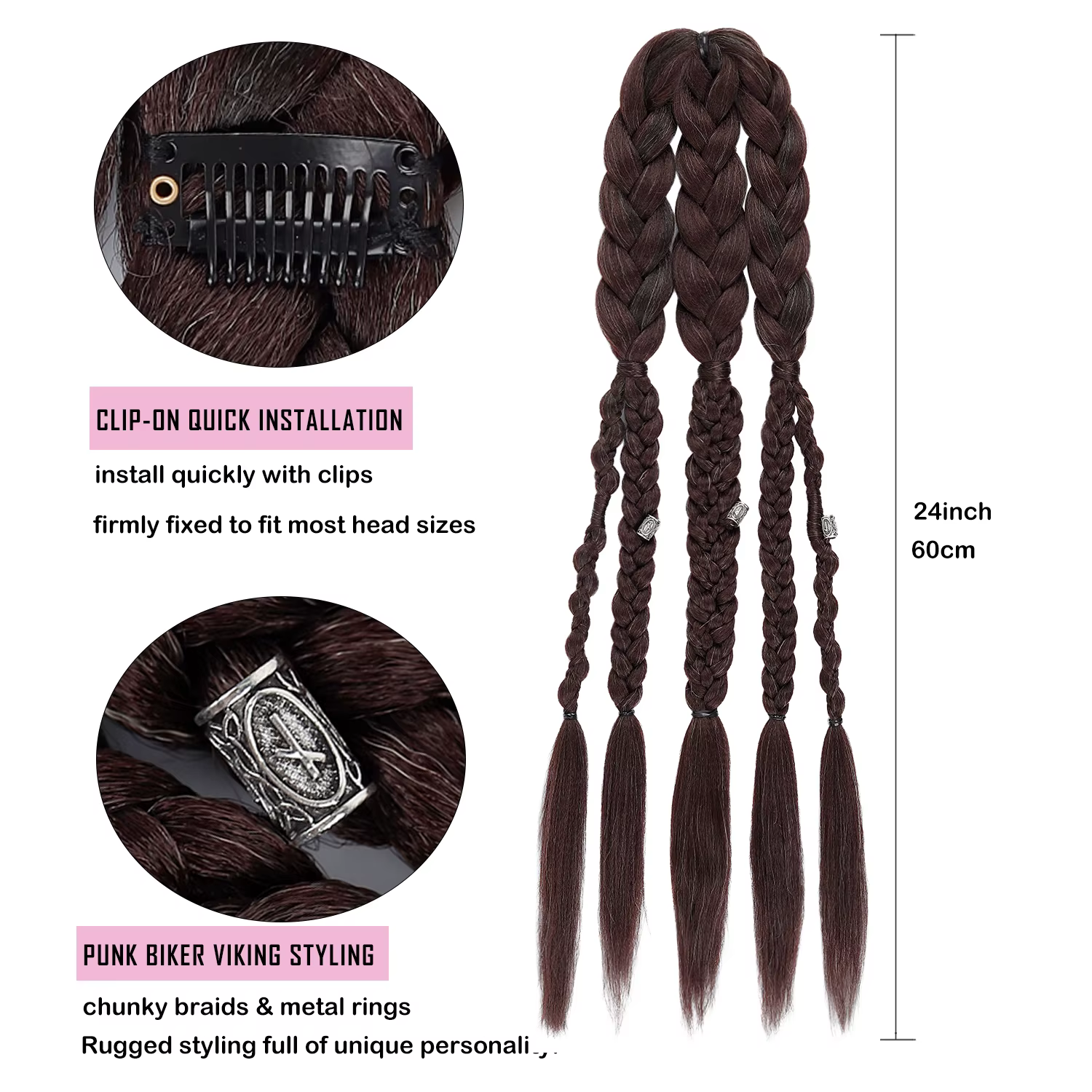 Perruque Mohawk Viking pour Homme avec 5 Tresses Épaisses