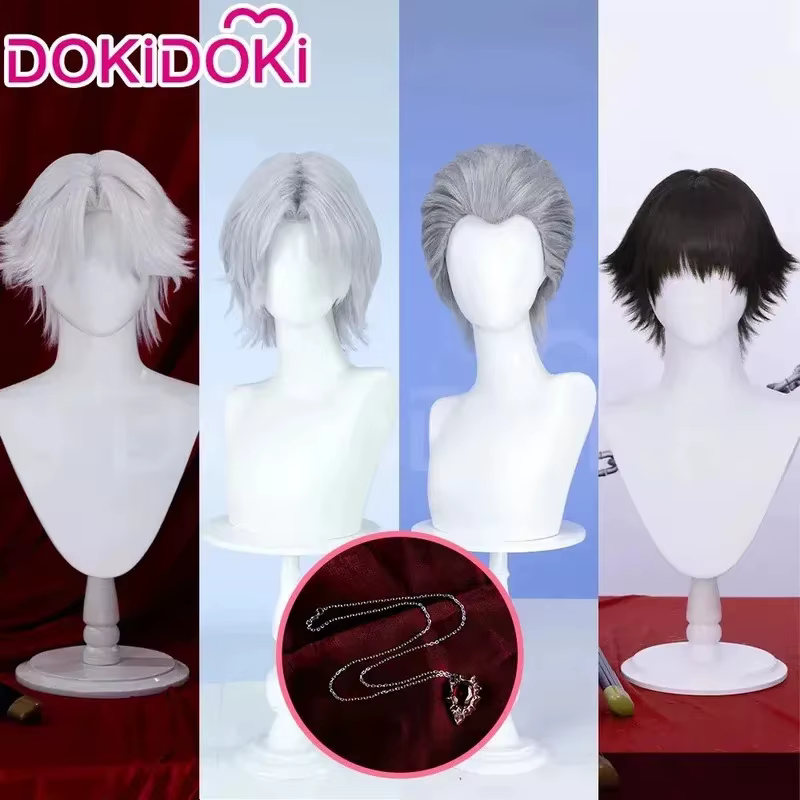 EN STOCK Dante ergil Lady Nico perruque jeu Cosplay DokiDoki Halloween 35 cm Siler gris blanc cheveux Mary Dante collier casquette Coszei