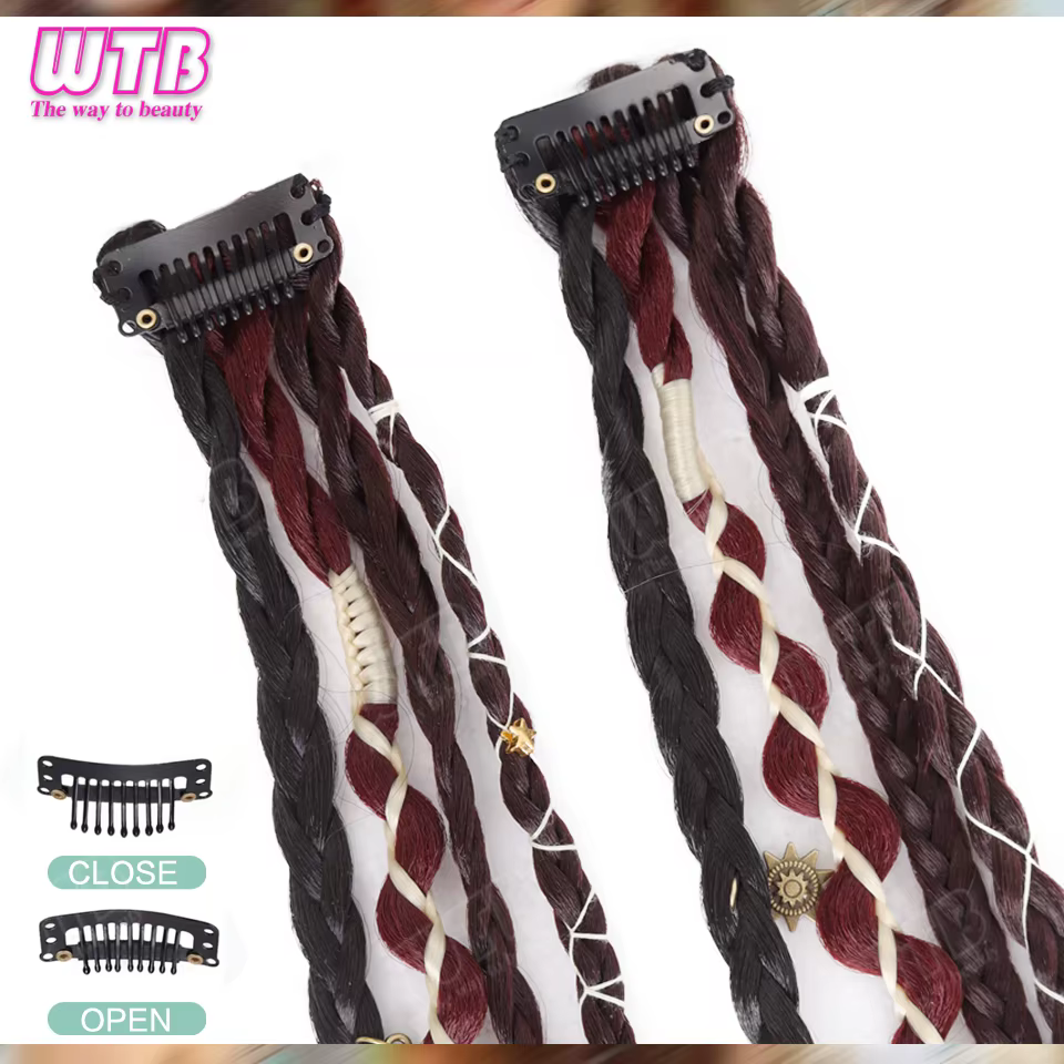Lot de 2 Perruques Synthétiques Tressées Multicolores Style Clip BB