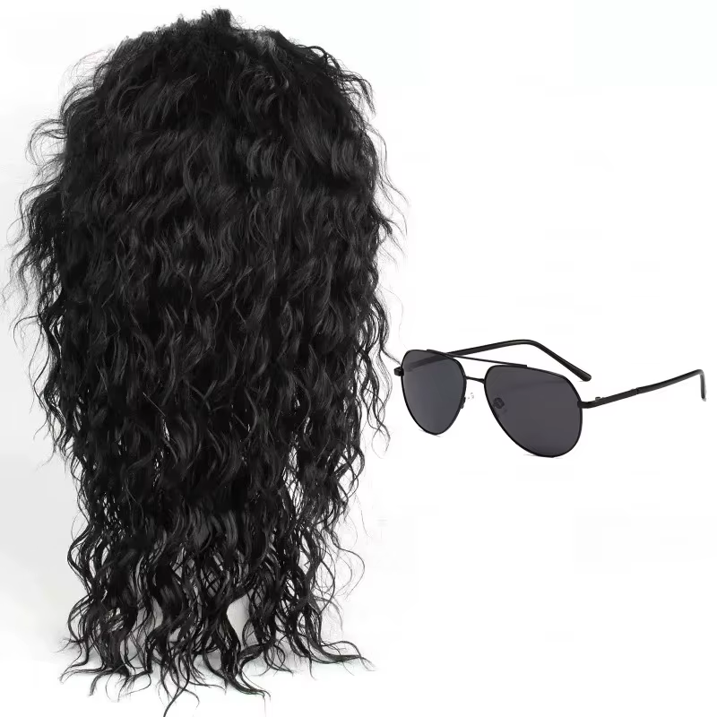 Perruque noire mi-longue bouclée pour cosplay d'Anime Michael Jackson