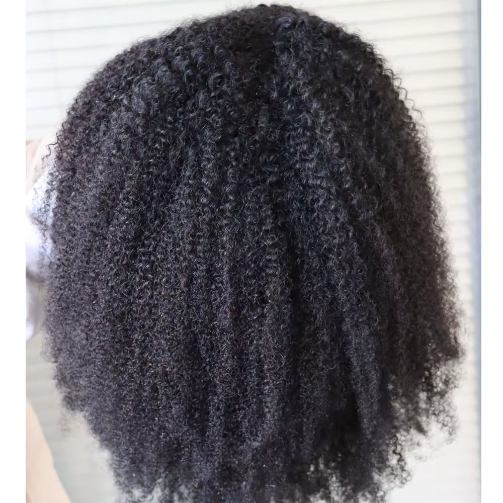 Perruque en cheveux humains vierges brésiliens bouclés afro, fabriquée à la machine, avec frange et boucles, pour femmes noires, de chez Aliexpress