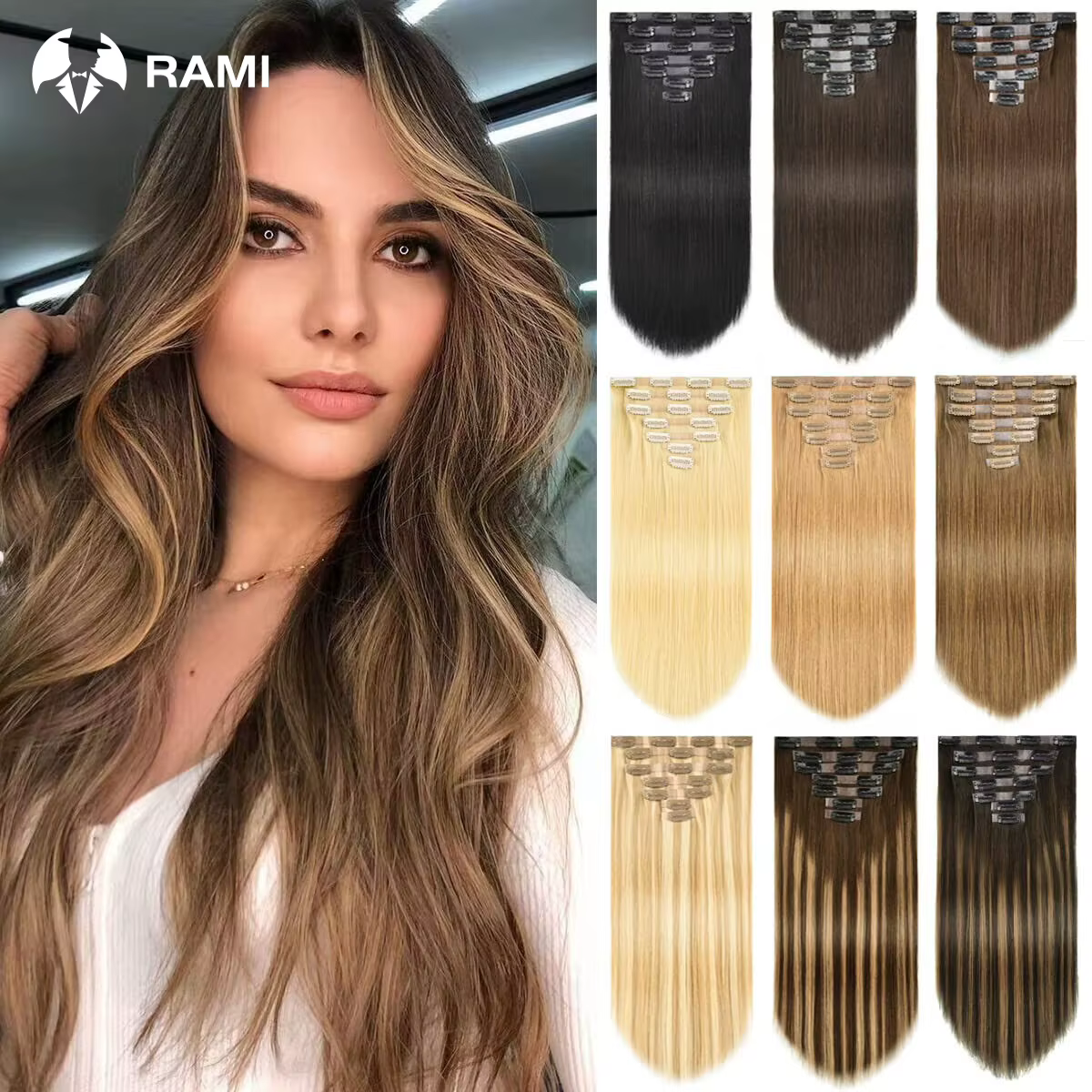 Extensions de cheveux sans couture pour femmes 7 pièces pince en polyuréthane dans
