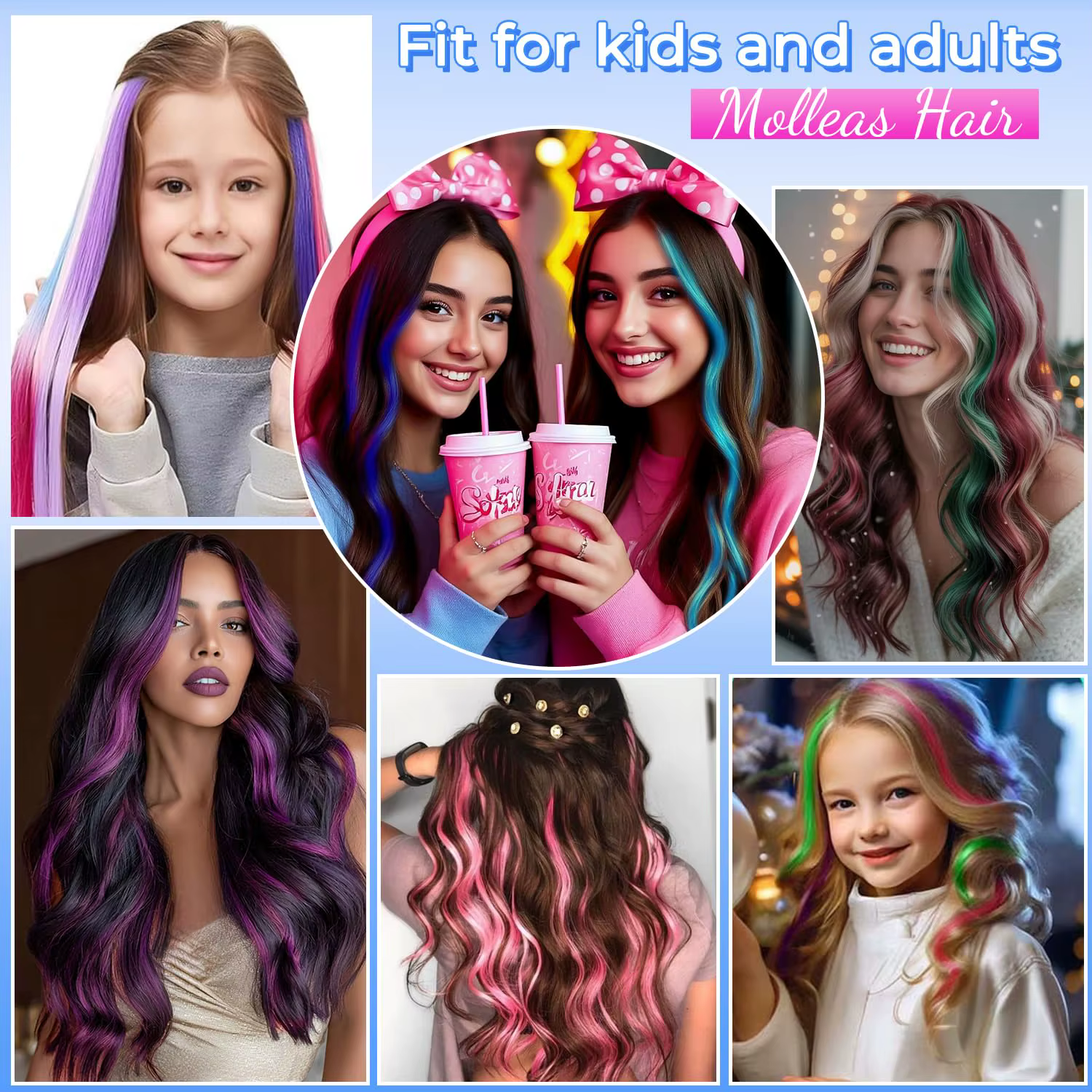 Extensions capillaires synthétiques à clips pour filles