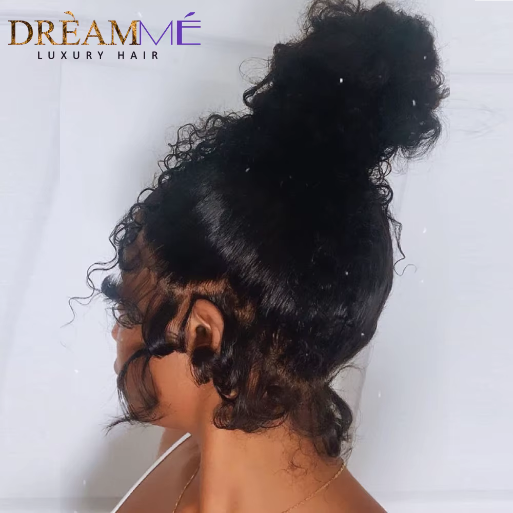 Perruque Full Lace Wig 360 brésilienne naturelle, cheveux bouclés, Deep Wave, Transparent, sans colle, avec sangle invisible, pre-plucked