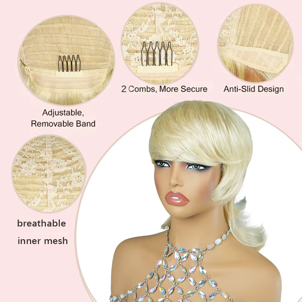 Perruque courte en cheveux humains 100% vierges